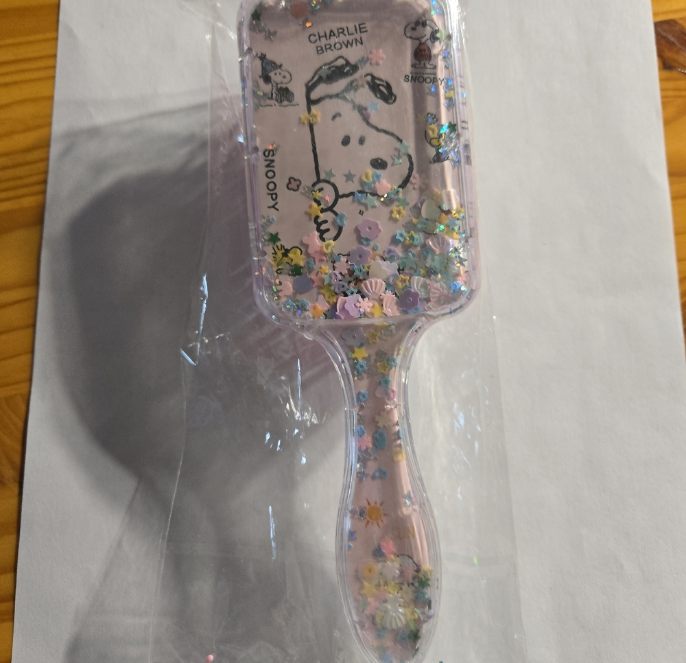 Peanuts Pink Glitter Paddle Brush with Snoopy & Charlie Brown